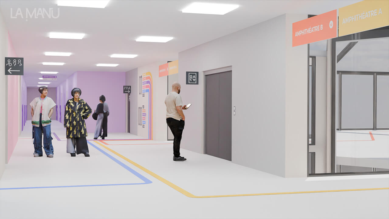Modélisation 3D du projet de wayfinding design par des étudiants de La Manu