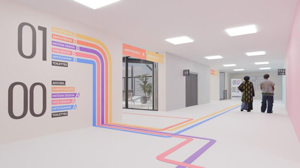 Modélisation 3D d'un projet de signalétique d'une université avec le wayfinding design